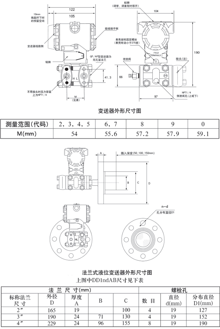 儲(chǔ)罐液位變送器規(guī)格尺寸表