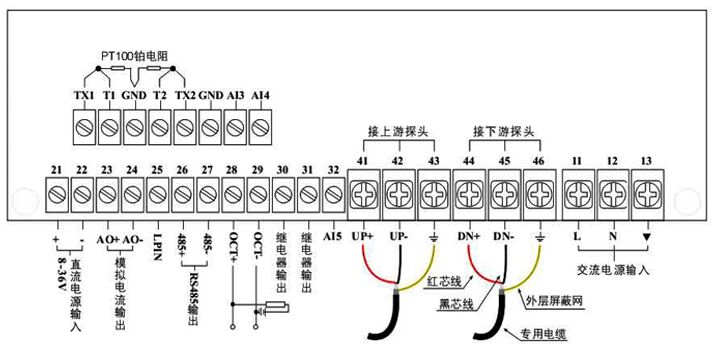 中央空調(diào)超聲波流量計(jì)主機(jī)接線圖