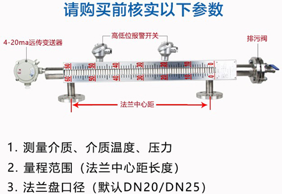 磁翻板雙色液位計(jì)選型參數(shù)圖